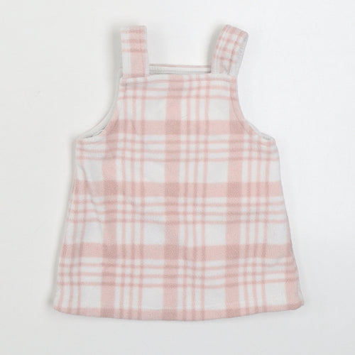 George Girls Pink Plaid 100% Polyester Pinafore/Dungaree Dress  Size 0-3 Months  Square Neck Button