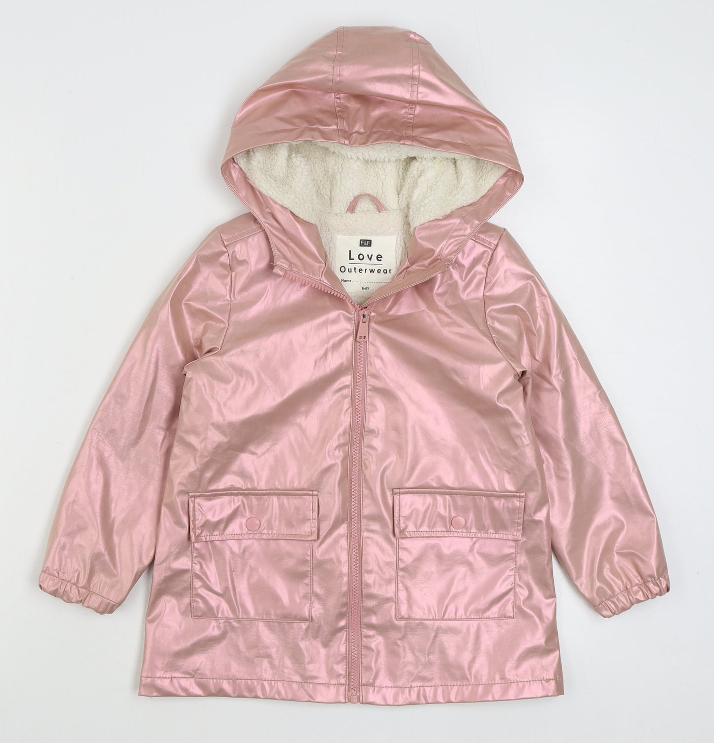F&F Girls Pink   Rain Coat Coat Size 5-6 Years  Zip