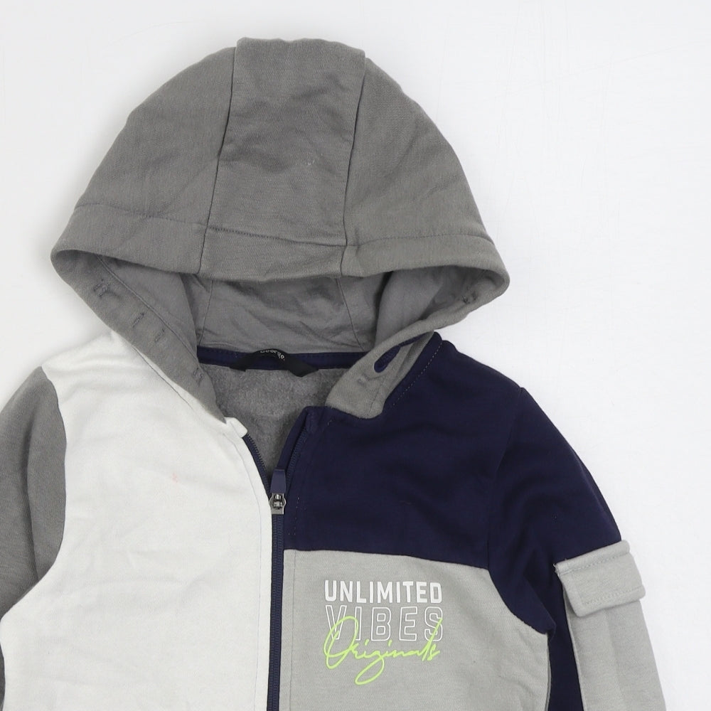 George Boys Grey  Cotton Full Zip Hoodie Size 6-7 Years  Zip