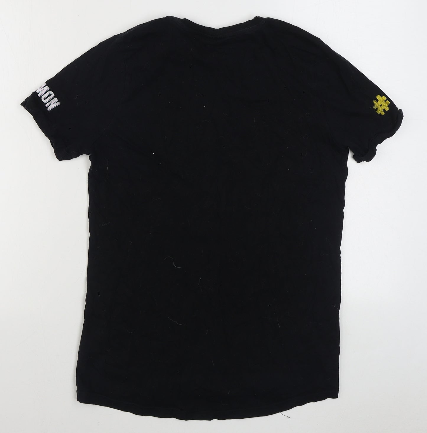F&F Boys Black  100% Cotton Basic T-Shirt Size 13-14 Years Round Neck Pullover - Pokemon