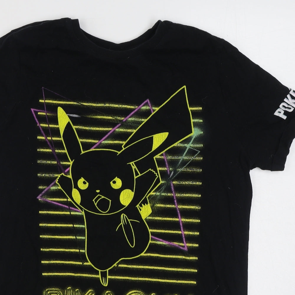 F&F Boys Black  100% Cotton Basic T-Shirt Size 13-14 Years Round Neck Pullover - Pokemon