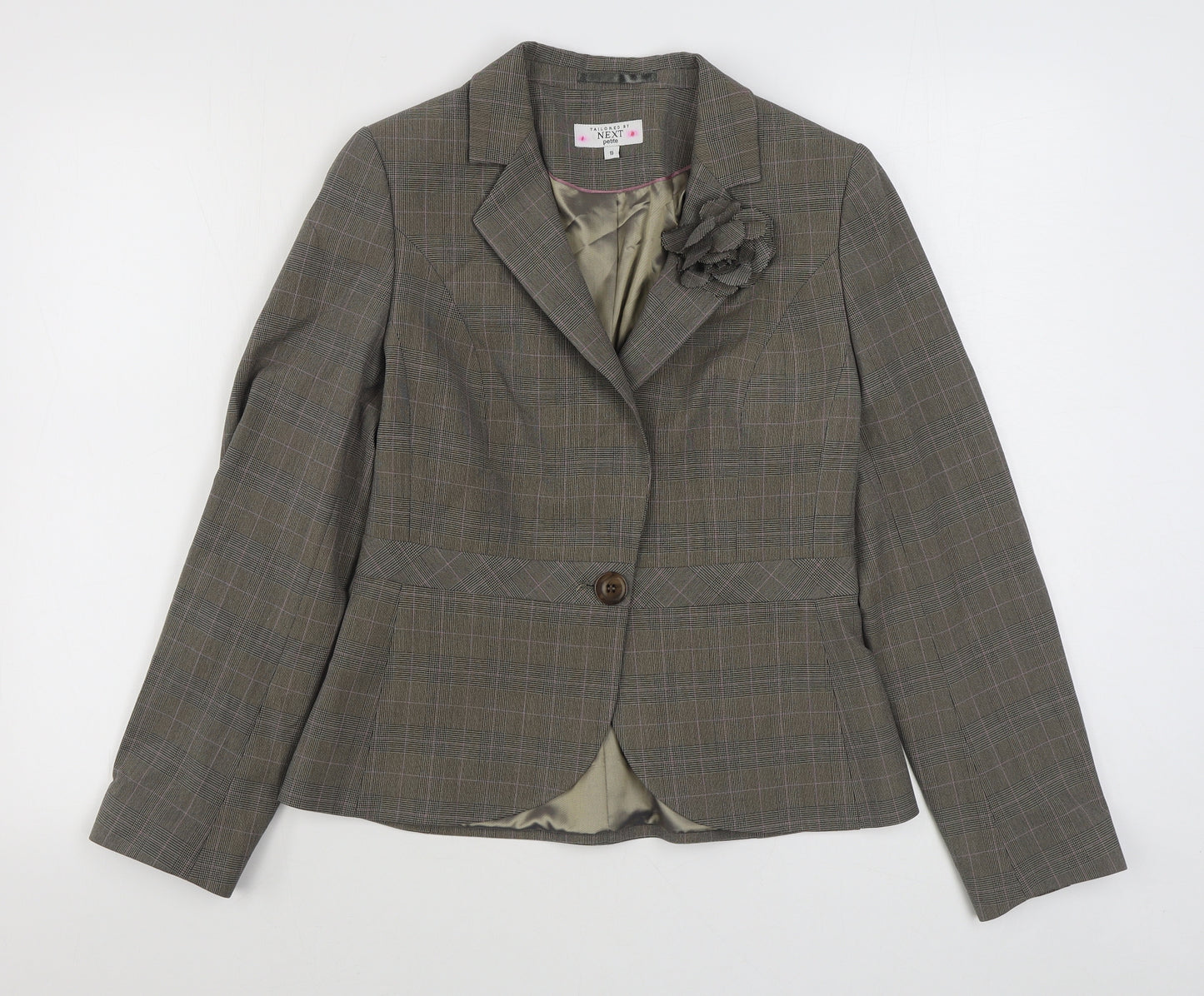 NEXT Womens Brown Plaid  Jacket Blazer Size 10  Button