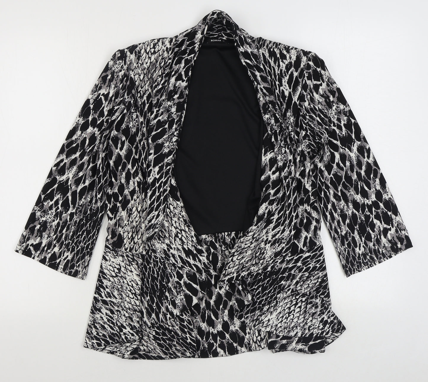 Roman Womens Black Animal Print  Jacket Blazer Size 12