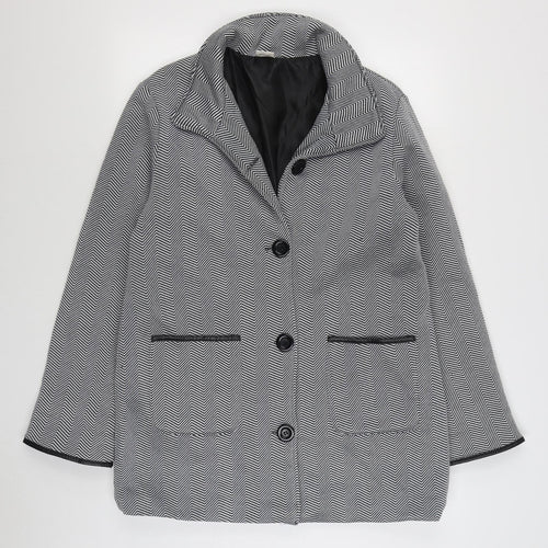 Anne De Lancay Womens Black Striped  Overcoat Coat Size 14  Button