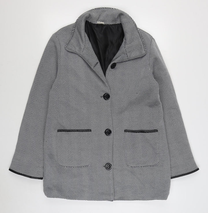 Anne De Lancay Womens Black Striped Overcoat Coat Size 14 Button