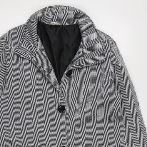 Anne De Lancay Womens Black Striped  Overcoat Coat Size 14  Button