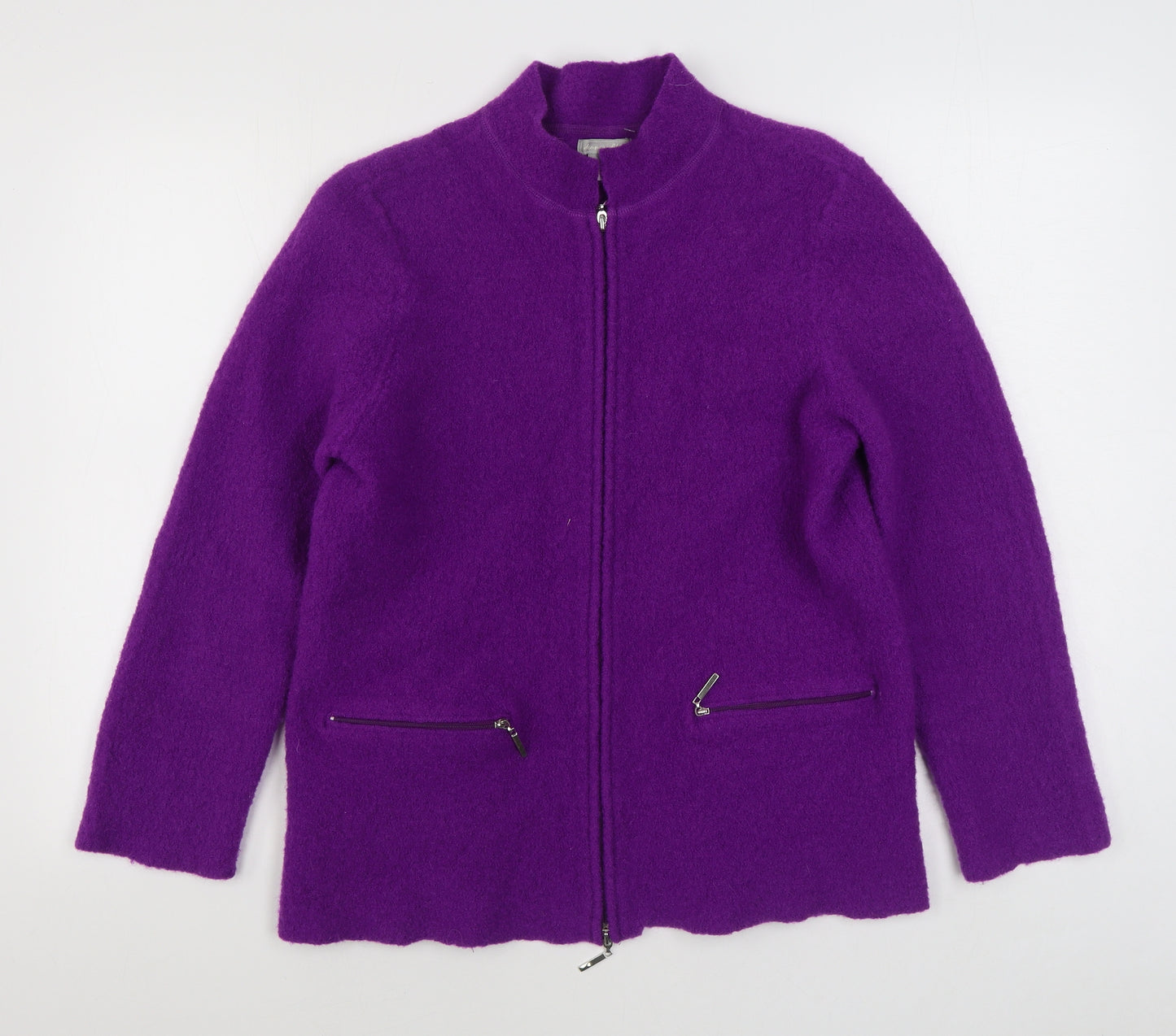 Deane & White Womens Purple V-Neck  Wool Full Zip Jumper Size XL