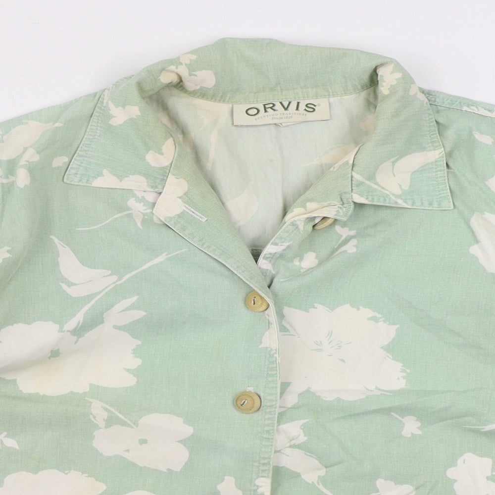 Orvis Womens Green Floral 100% Cotton Basic Button-Up Size 10 Collared
