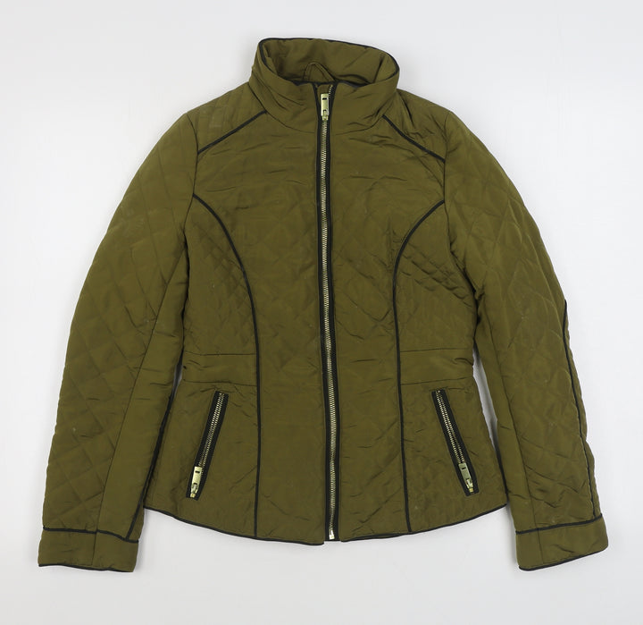 River Island Womens Green   Quilted Coat Size 6  Zip
