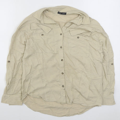 SheIn Womens Beige  Polyester Basic Button-Up Size M Collared