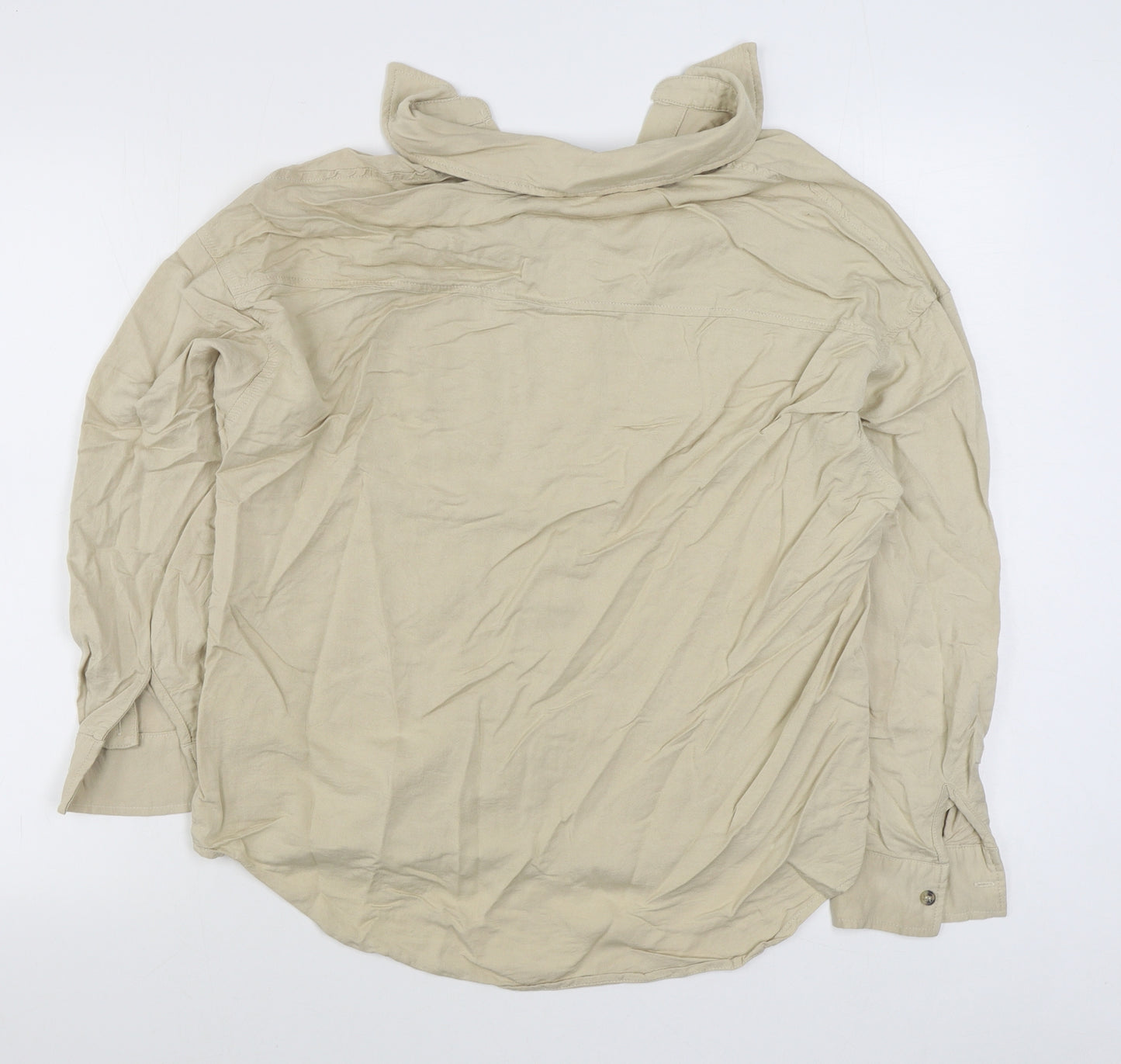 SheIn Womens Beige  Polyester Basic Button-Up Size M Collared
