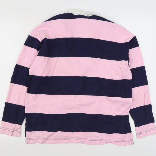 H&M Mens Pink Striped Cotton  Polo Size S Collared Button