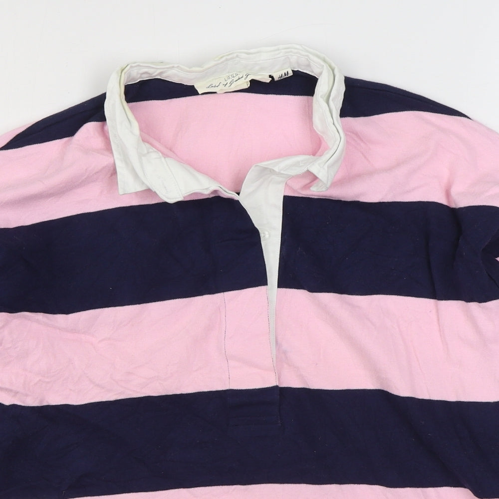 H&M Mens Pink Striped Cotton  Polo Size S Collared Button