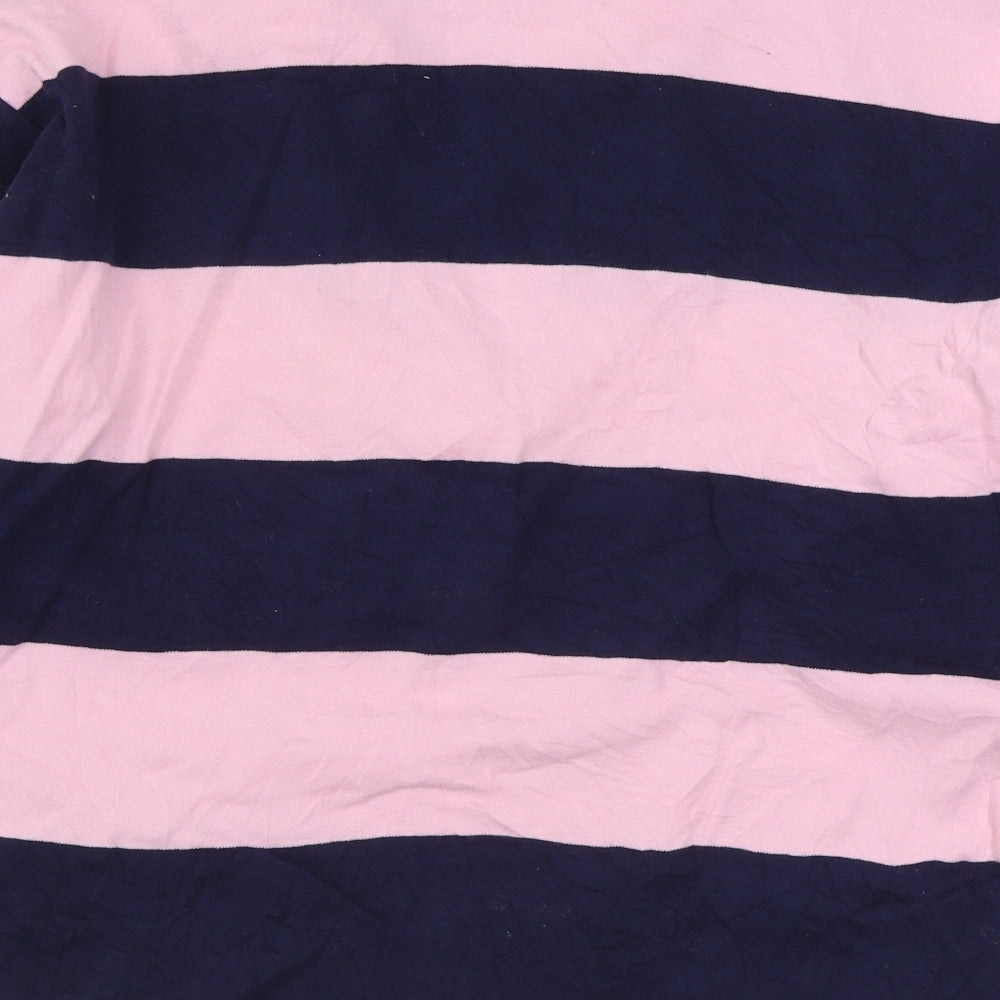 H&M Mens Pink Striped Cotton  Polo Size S Collared Button