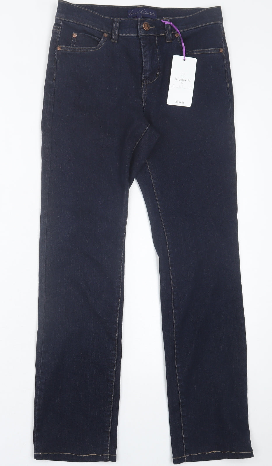 Gloria Vanderbilt Womens Blue  Cotton Straight Jeans Size 8 L29 in Slim Button