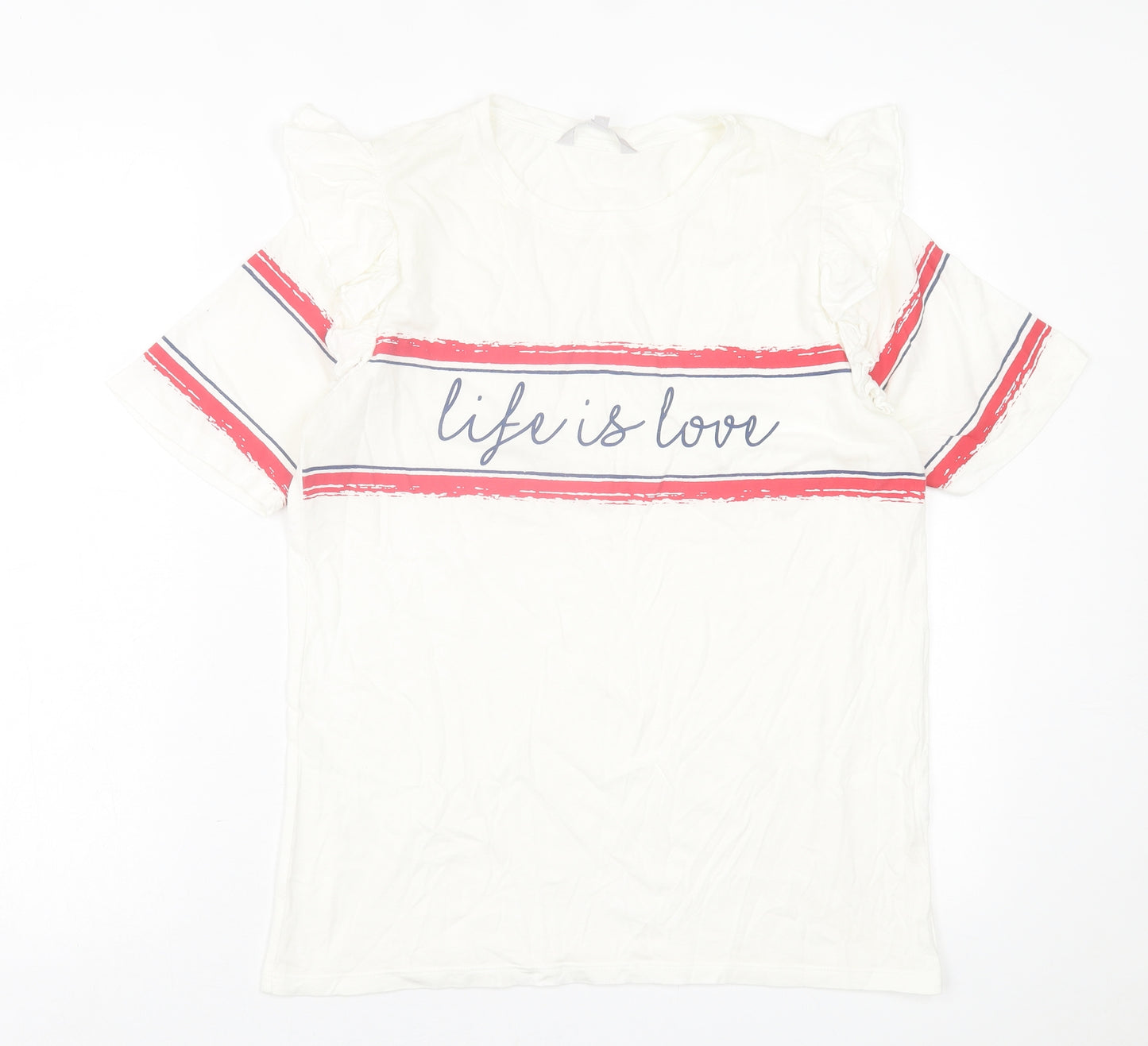 Red Herring Womens White  Polyester Basic T-Shirt Size 12 Crew Neck