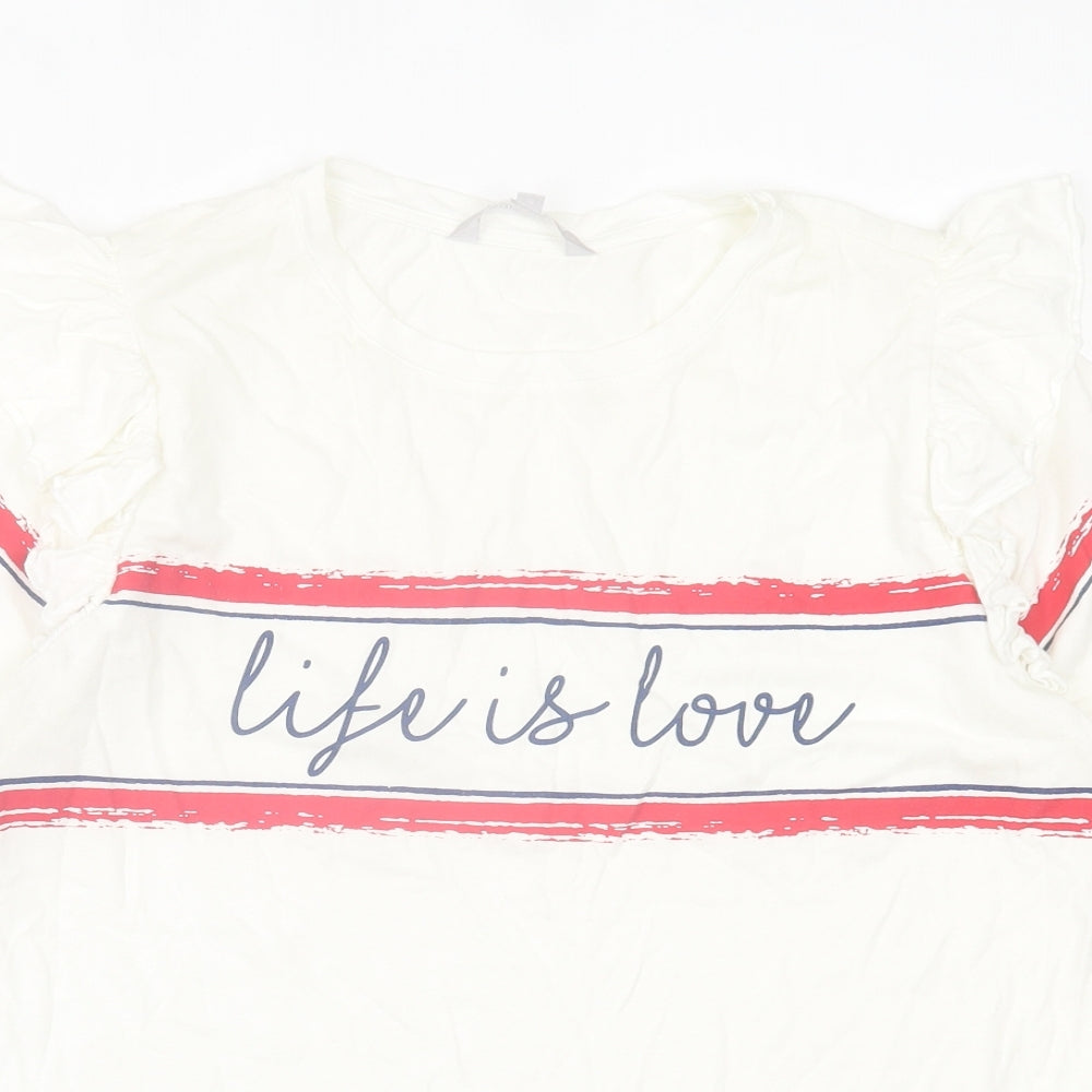 Red Herring Womens White  Polyester Basic T-Shirt Size 12 Crew Neck