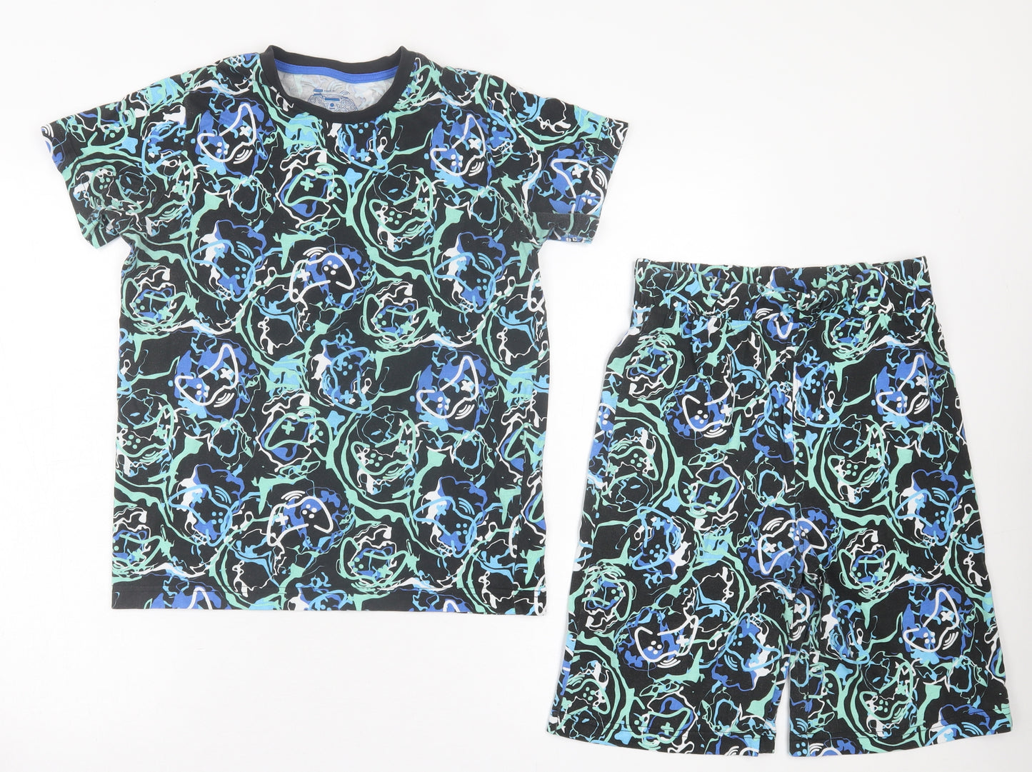 Matalan Boys Blue Geometric Cotton  Pyjama Set Size 12 Years  Pullover - Pyjama Short set