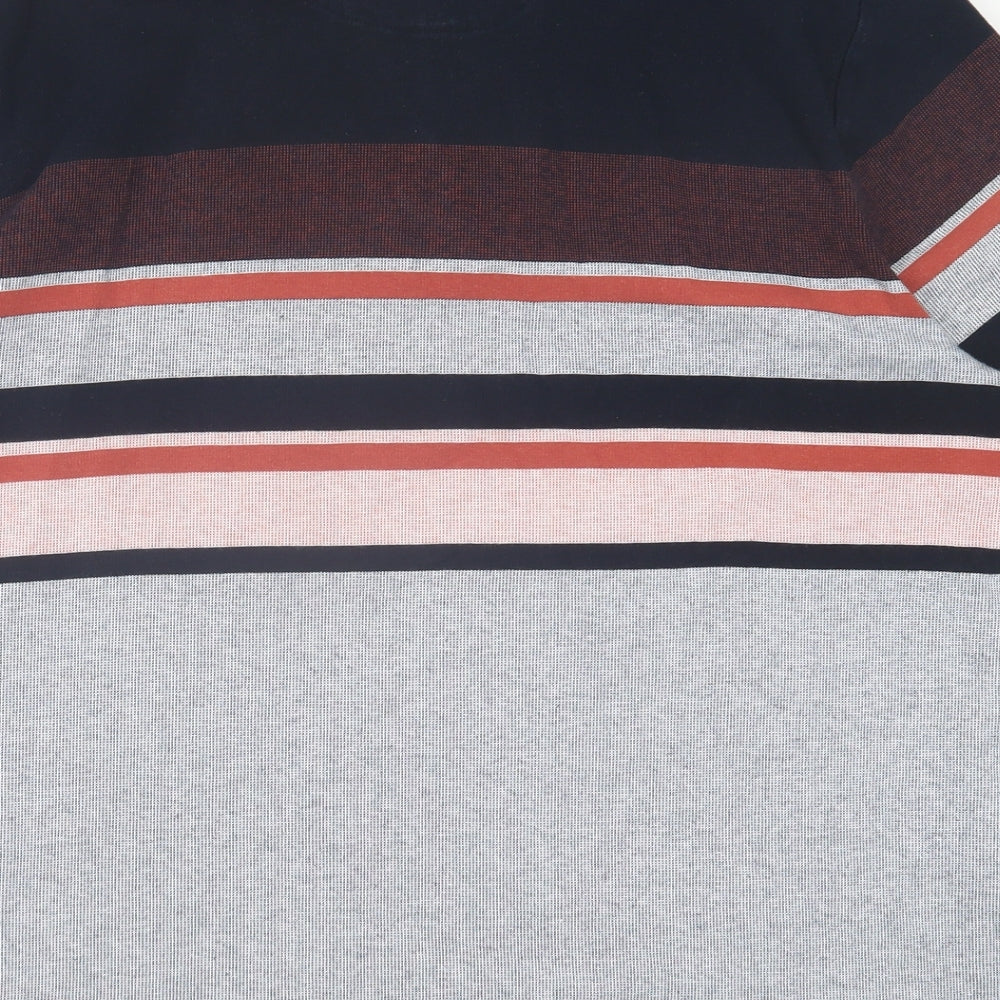 Marks and Spencer Mens Blue Striped Cotton  Polo Size 3XL Collared Button