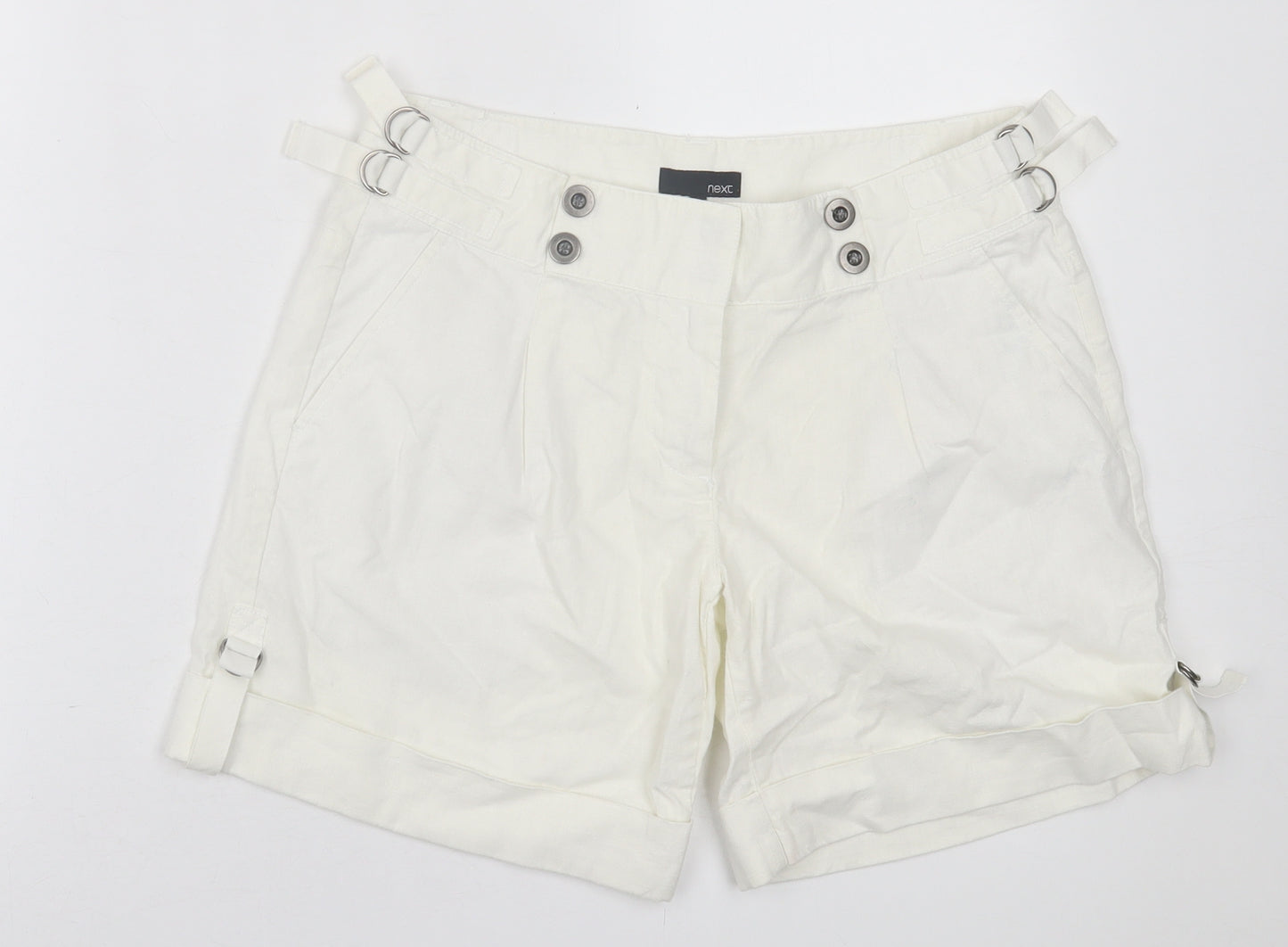 NEXT Womens White  Linen Boyfriend Shorts Size 10 L7 in Regular Hook & Eye
