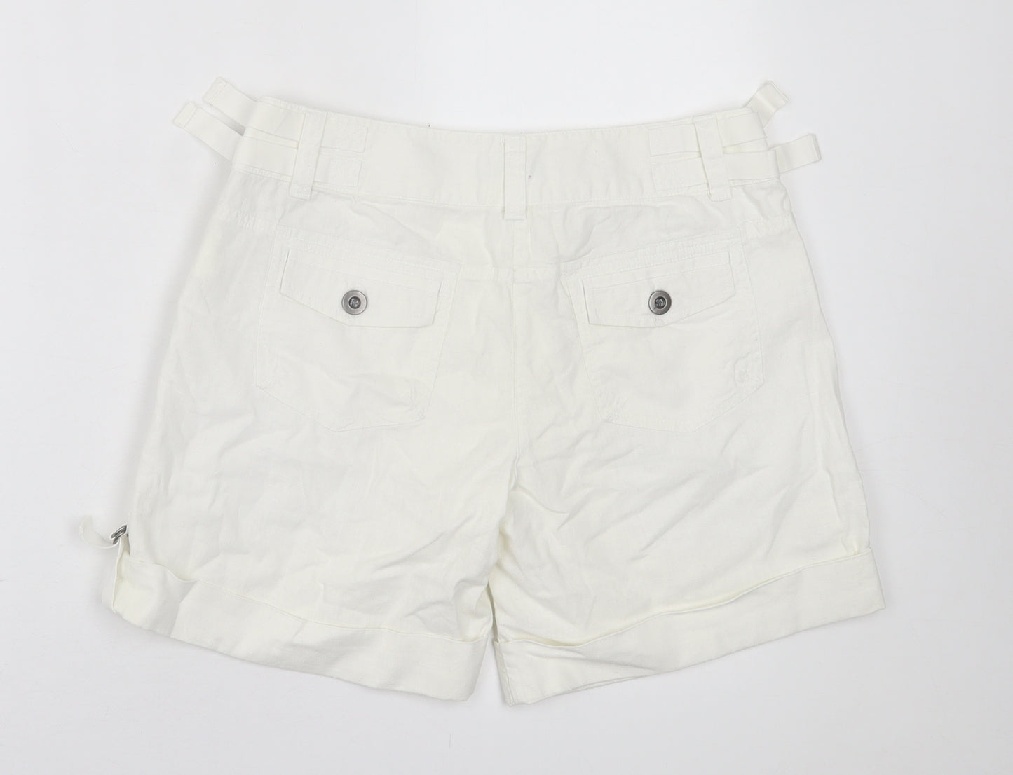 NEXT Womens White  Linen Boyfriend Shorts Size 10 L7 in Regular Hook & Eye