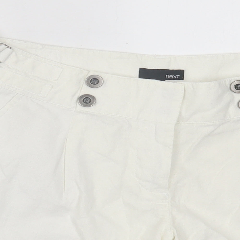 NEXT Womens White  Linen Boyfriend Shorts Size 10 L7 in Regular Hook & Eye
