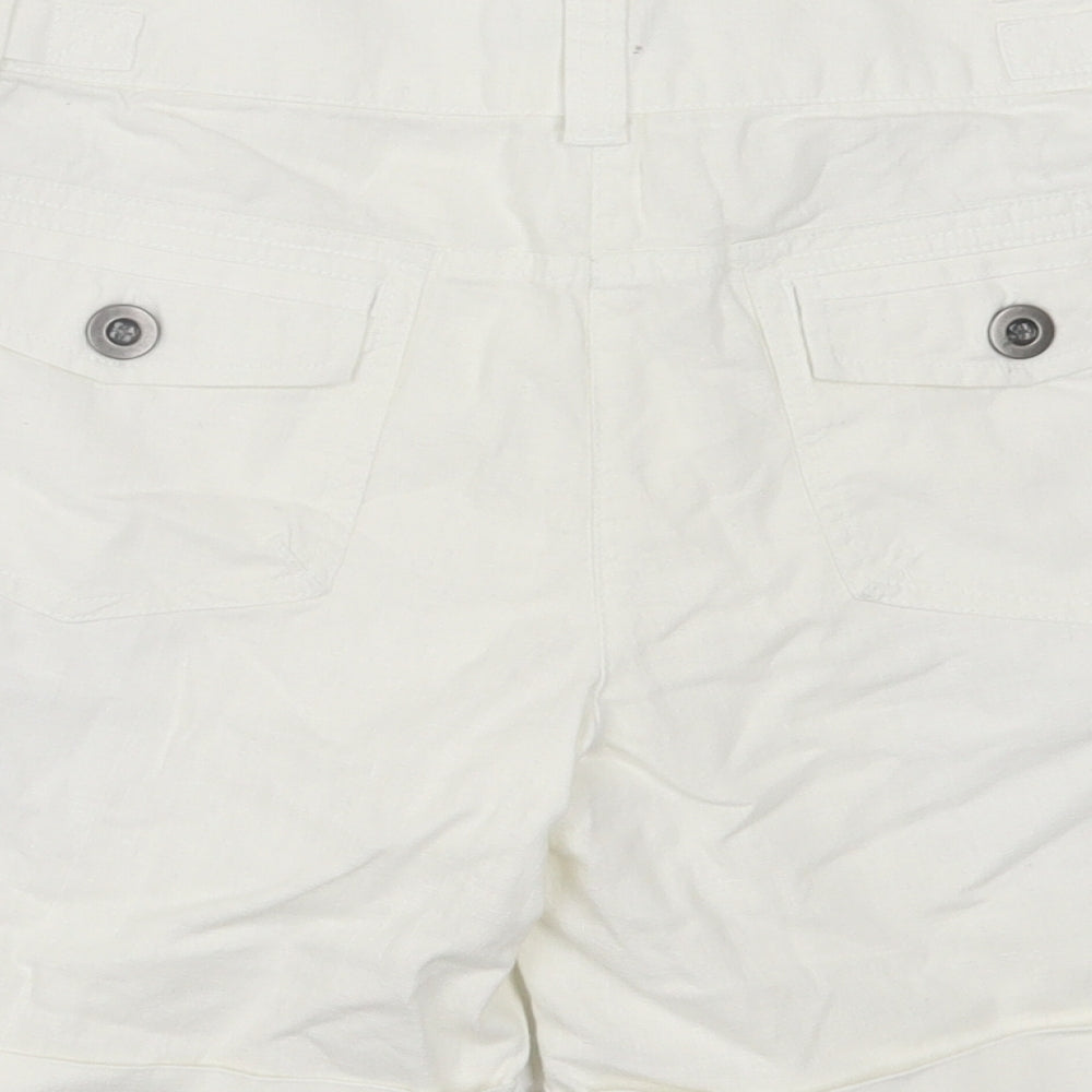 NEXT Womens White  Linen Boyfriend Shorts Size 10 L7 in Regular Hook & Eye