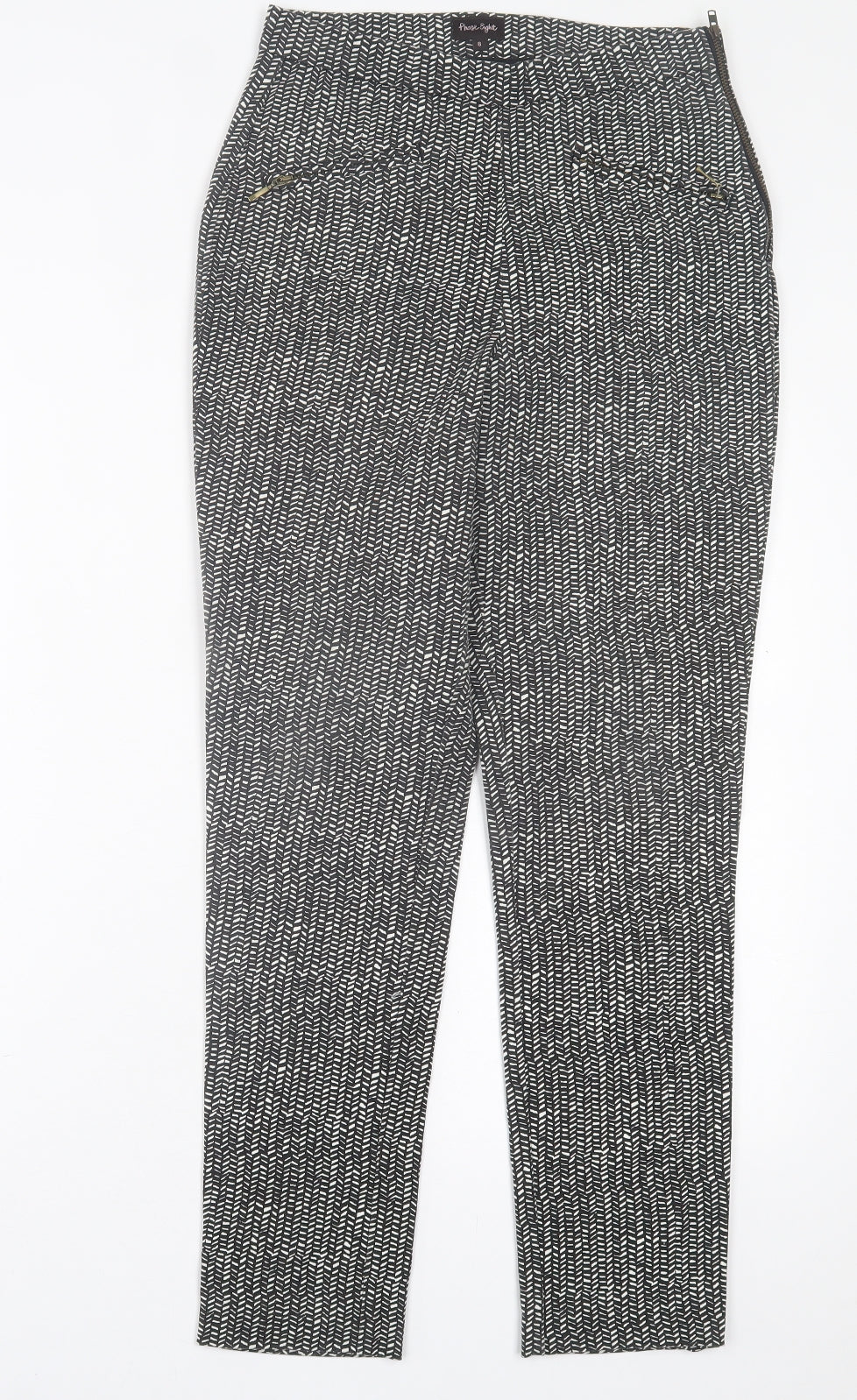 Phase Eight Womens Black Geometric Viscose Trousers  Size 8 L27 in Regular Zip