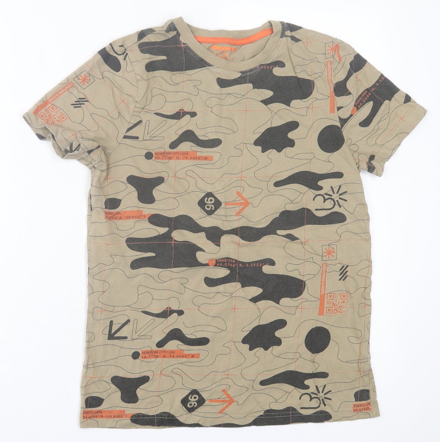 F&F Boys Brown Camouflage Cotton Basic T-Shirt Size 11-12 Years Crew Neck Pullover