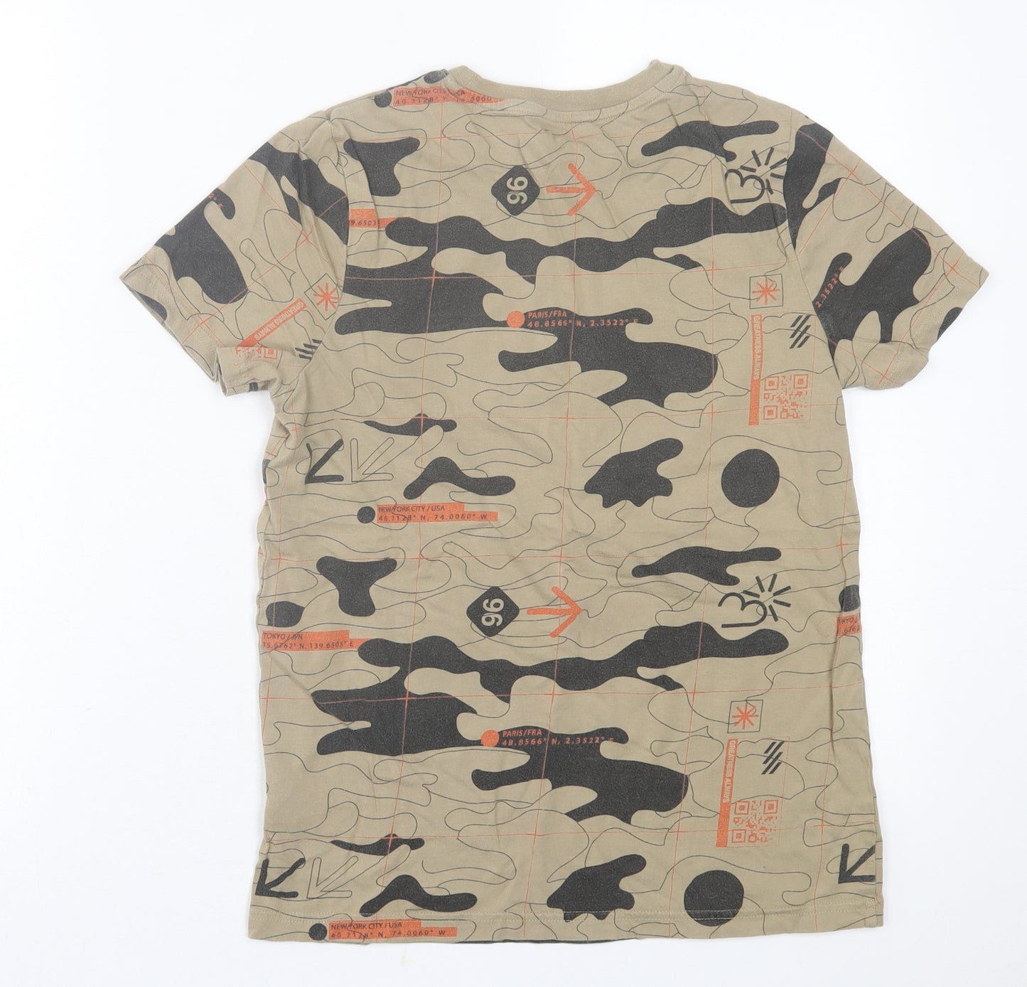 F&F Boys Brown Camouflage Cotton Basic T-Shirt Size 11-12 Years Crew Neck Pullover