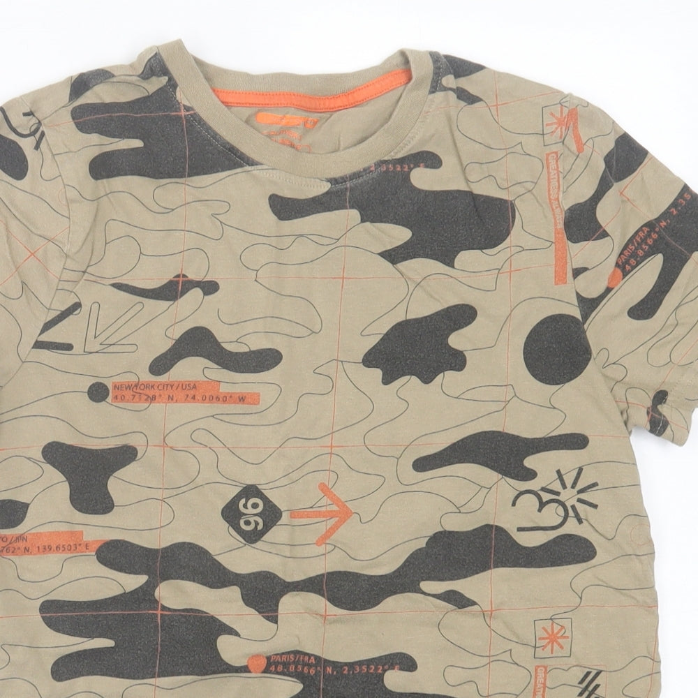 F&F Boys Brown Camouflage Cotton Basic T-Shirt Size 11-12 Years Crew Neck Pullover