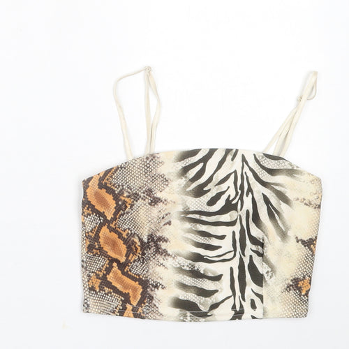 Preworn Womens Beige Animal Print Polyester Cropped Tank Size 6 Square Neck