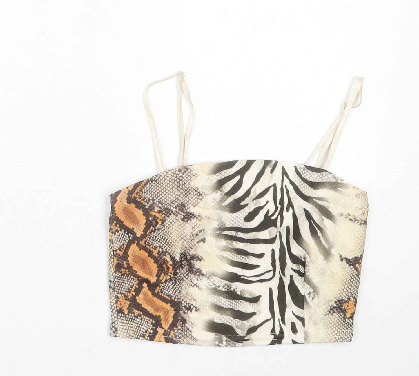 Preworn Womens Beige Animal Print Polyester Cropped Tank Size 6 Square Neck