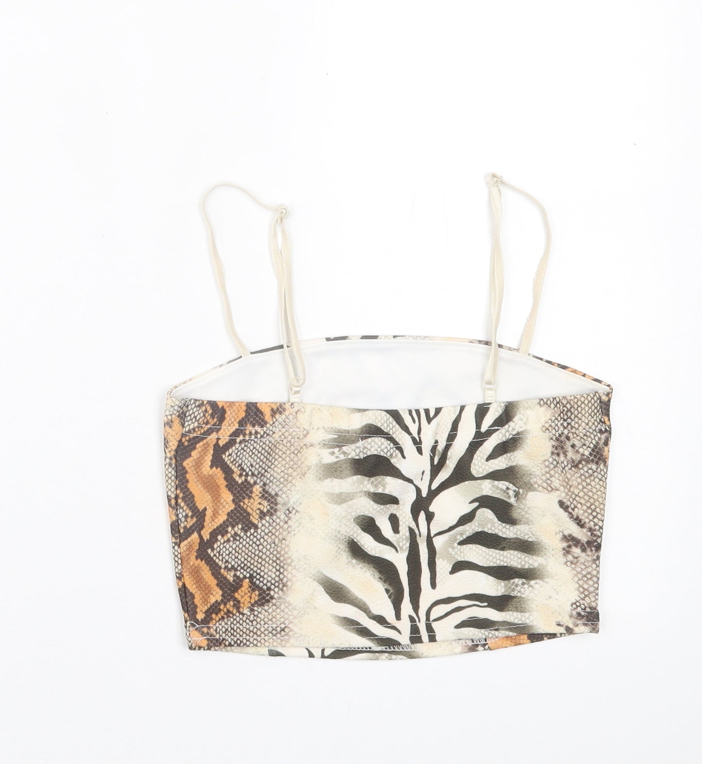 Preworn Womens Beige Animal Print Polyester Cropped Tank Size 6 Square Neck