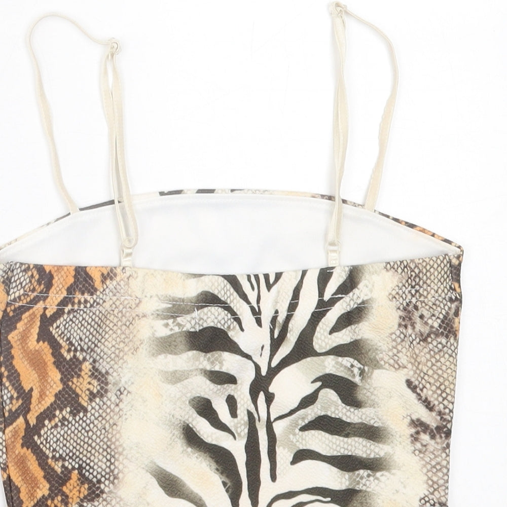 Preworn Womens Beige Animal Print Polyester Cropped Tank Size 6 Square Neck