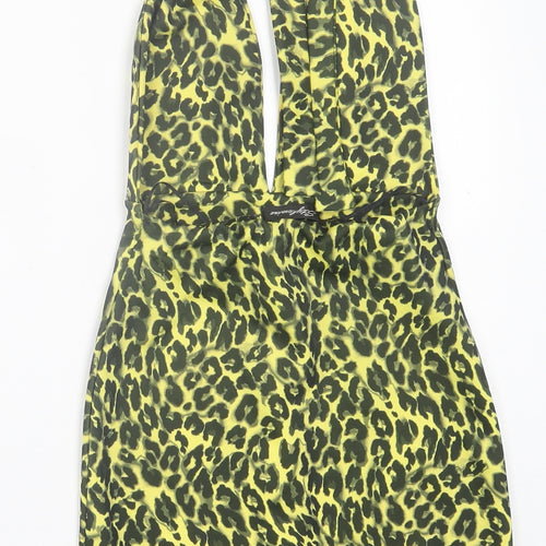Style Wise Womens Yellow Animal Print Polyester A-Line  Size 6  V-Neck Tie