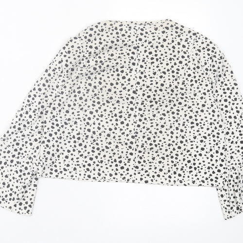 PRETTYLITTLETHING Womens White Animal Print Polyester Cropped T-Shirt Size 8 Crew Neck