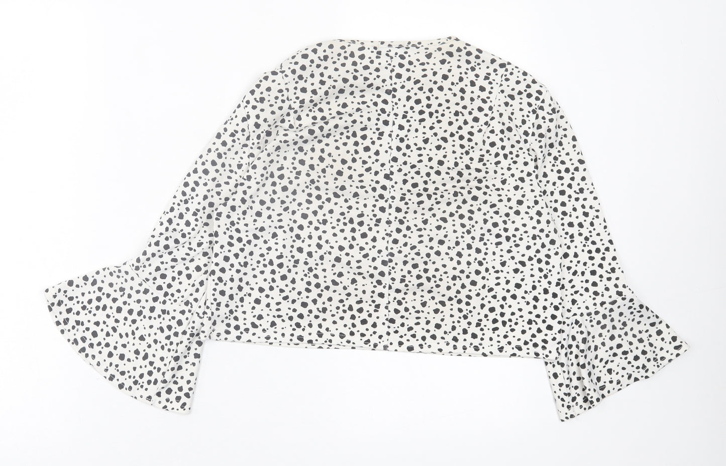 PRETTYLITTLETHING Womens White Animal Print Polyester Cropped T-Shirt Size 8 Crew Neck