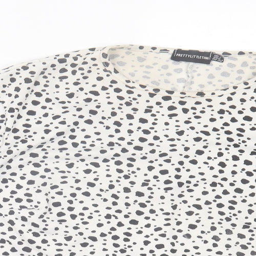 PRETTYLITTLETHING Womens White Animal Print Polyester Cropped T-Shirt Size 8 Crew Neck