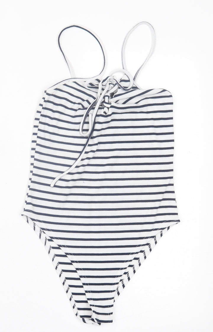 Missguided Womens Blue Striped Polyester Bodysuit One-Piece Size 8 Pullover