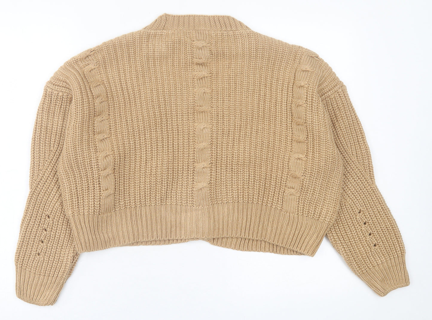 Stradivarius Womens Brown V-Neck  Acrylic Cardigan Jumper Size L   - cropped