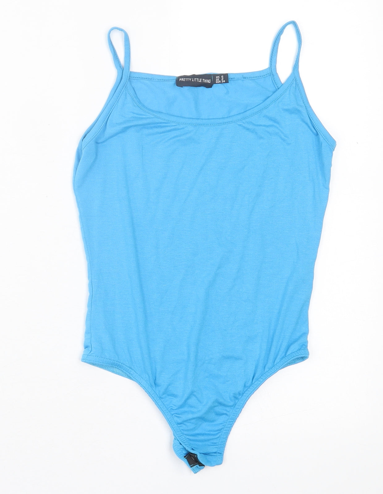 PRETTYLITTLETHING Womens Blue  Viscose Bodysuit One-Piece Size 6  Button