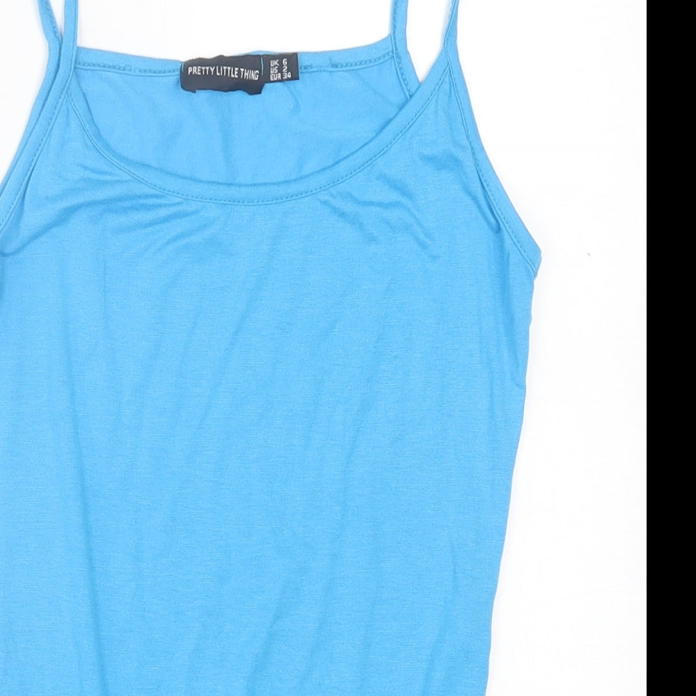PRETTYLITTLETHING Womens Blue  Viscose Bodysuit One-Piece Size 6  Button
