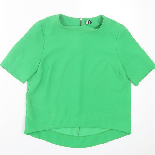 Topshop Womens Green  Polyester Basic T-Shirt Size 8 Crew Neck