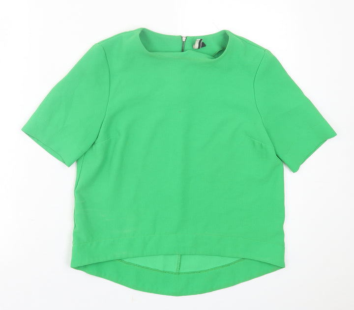 Topshop Womens Green  Polyester Basic T-Shirt Size 8 Crew Neck