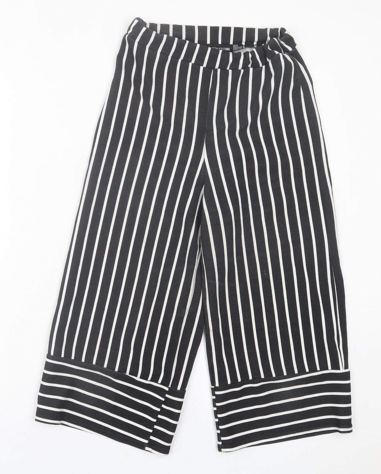 PRETTYLITTLETHING Womens Black Striped Polyester Cropped Trousers Size 6 L20 in Regular