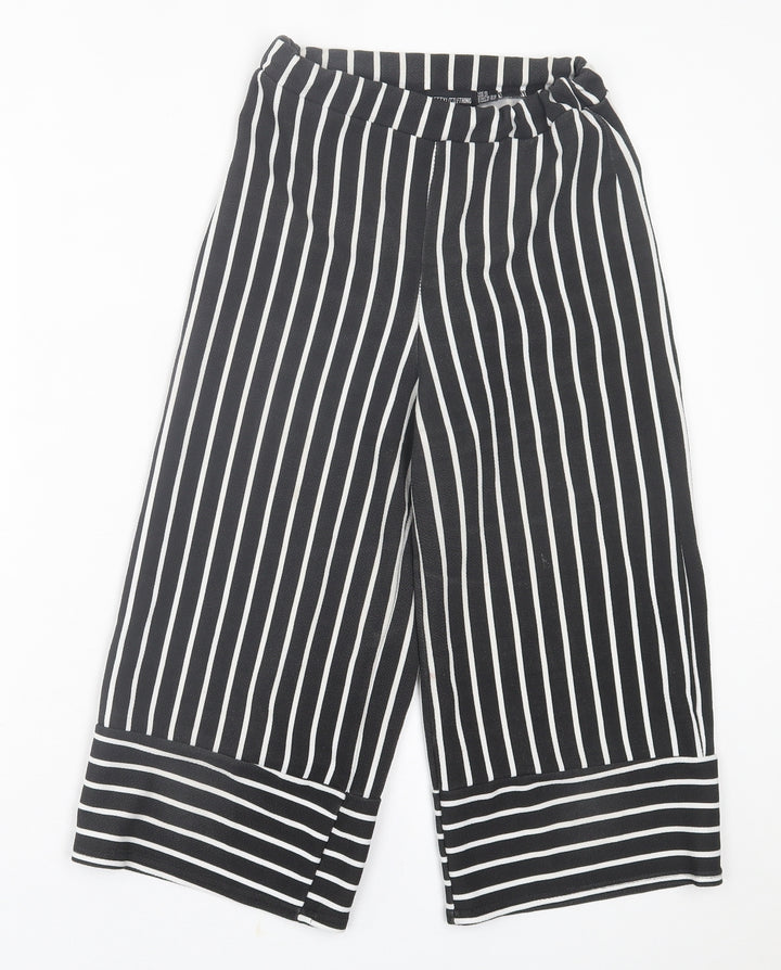 PRETTYLITTLETHING Womens Black Striped Polyester Cropped Trousers Size 6 L20 in Regular