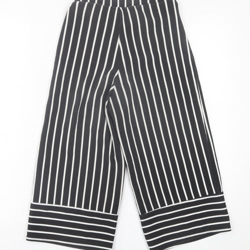 PRETTYLITTLETHING Womens Black Striped Polyester Cropped Trousers Size 6 L20 in Regular