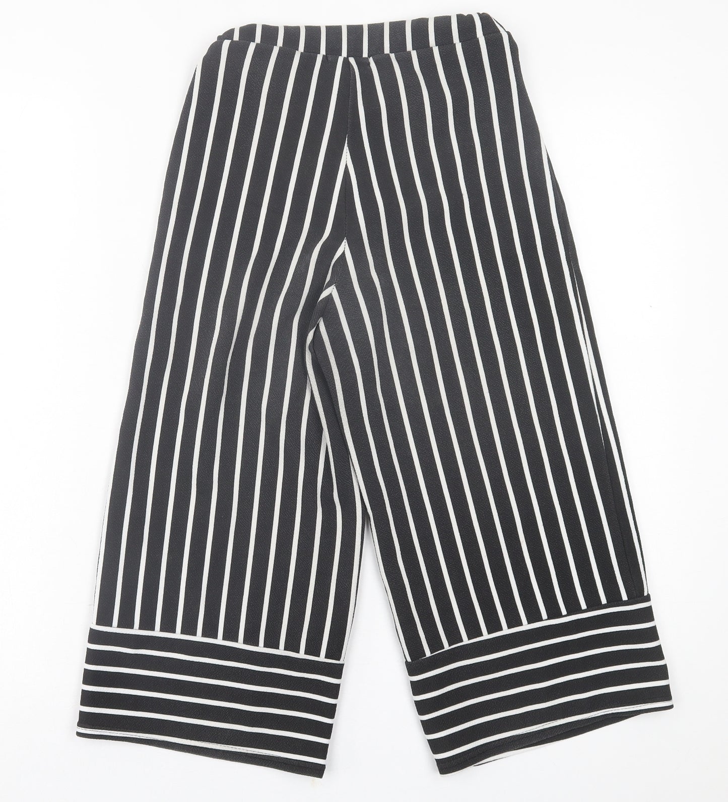 PRETTYLITTLETHING Womens Black Striped Polyester Cropped Trousers Size 6 L20 in Regular