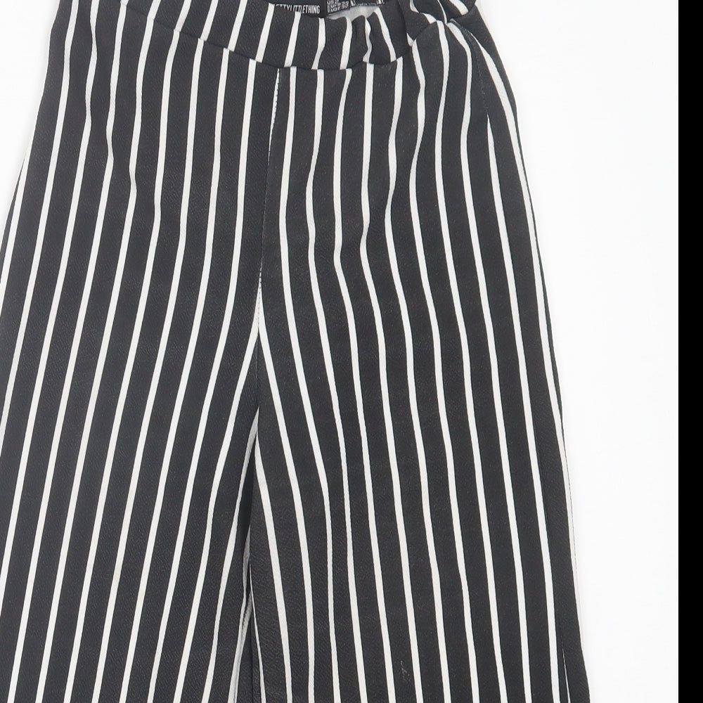 PRETTYLITTLETHING Womens Black Striped Polyester Cropped Trousers Size 6 L20 in Regular